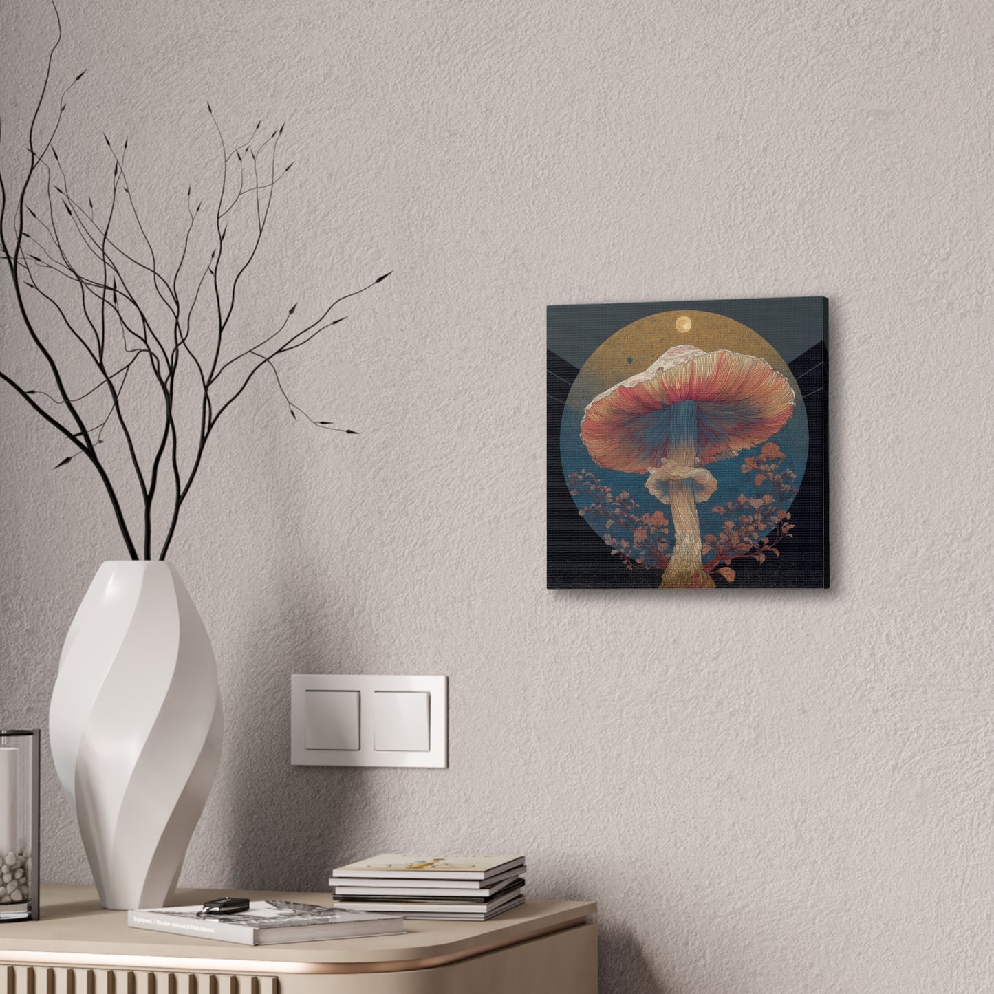 Moonlight Mushroom-Mushroom Canvas Art, Stretched Wall Decor, Bohemian Home Decor, Psychedelic Wall Art, Nature-Inspired Art