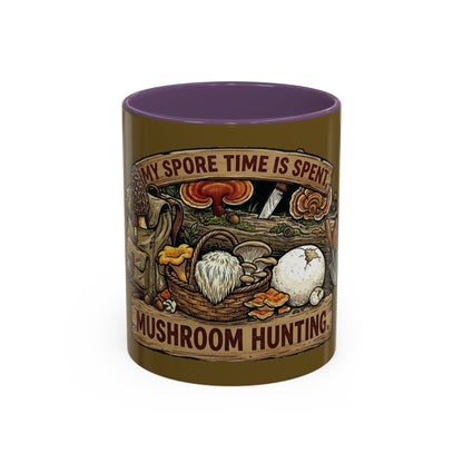 Mushroom Hunting Coffee Mug – "My Spore Time Is Spent" Rustic Forager Accent Mug
