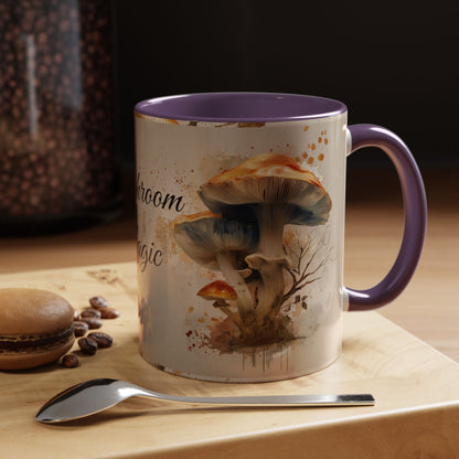 Mushroom Magic Accent Coffee Mug — 11/15oz Ceramic Cup with Woodland Fungi Design