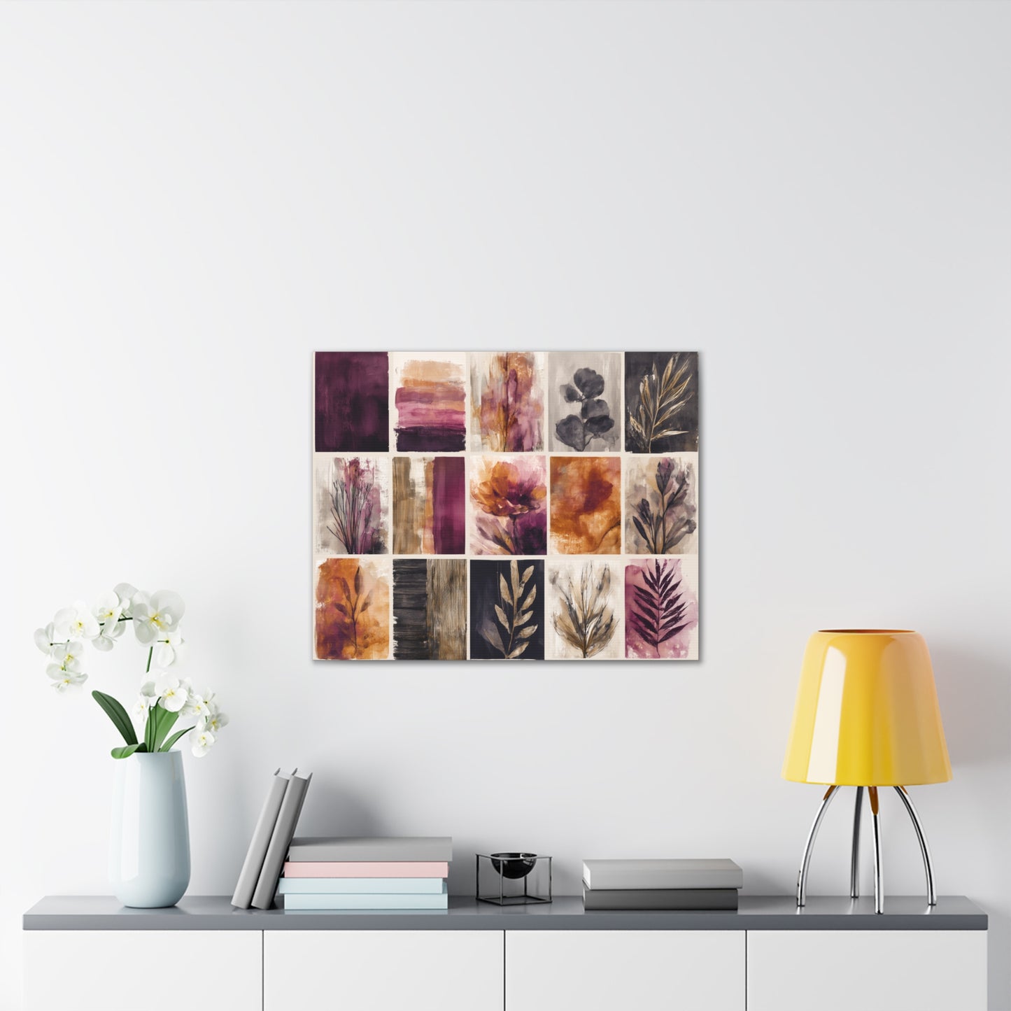 Golden Plum Series #4 Floral Canvas Wall Art, Abstract Flowers Print, Home Decor, Living Room Artwork, Purple and Gold Wall Decor