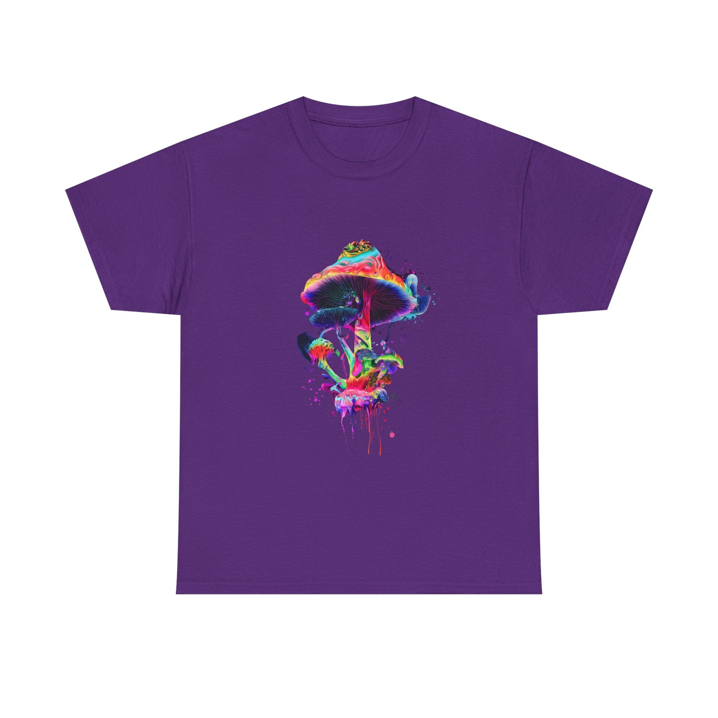 Colorful Psychedelic Mushroom Tee, Unisex Heavy Cotton T-Shirt, Vibrant Graphic Shirt, Perfect for Festivals, Eco-friendly Gift, Casual Wear