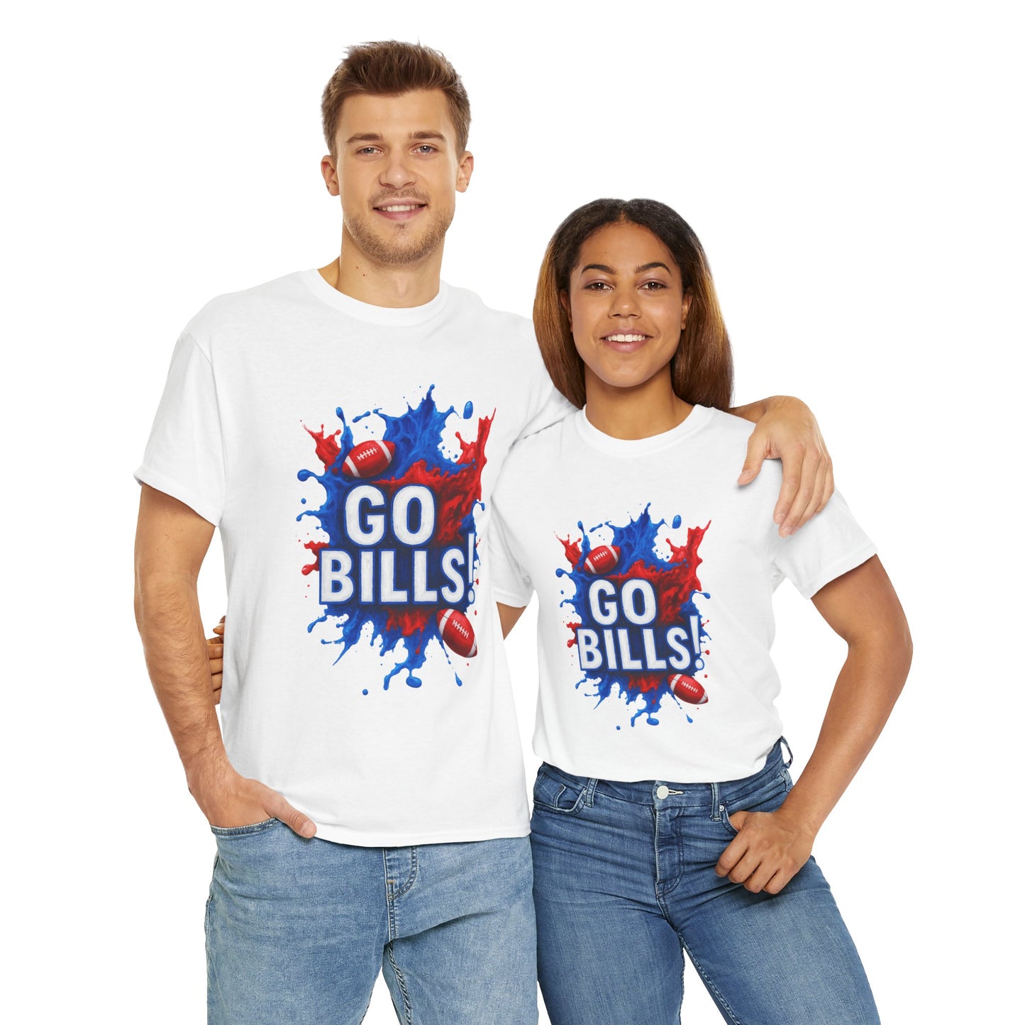 Go Bills -Cheerful Sports Tee - Go Bills! Unisex Heavy Cotton T-Shirt, Game Day Apparel, Football Fan Shirt, Spirit Wear, Gift for Sports Lovers