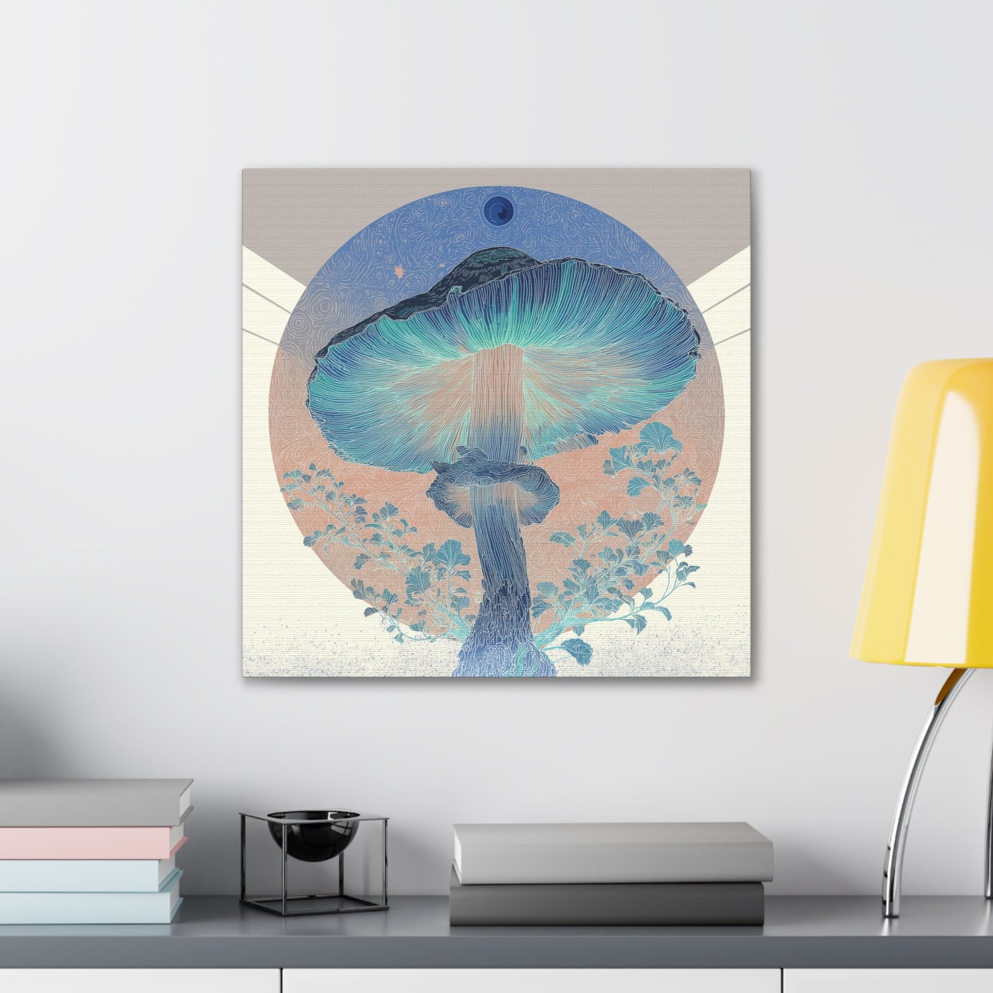 Moonlight Mushroom Inverse-Mushroom Canvas Art, Stretched Wall Decor, Bohemian Home Decor, Psychedelic Wall Art, Nature-Inspired Art