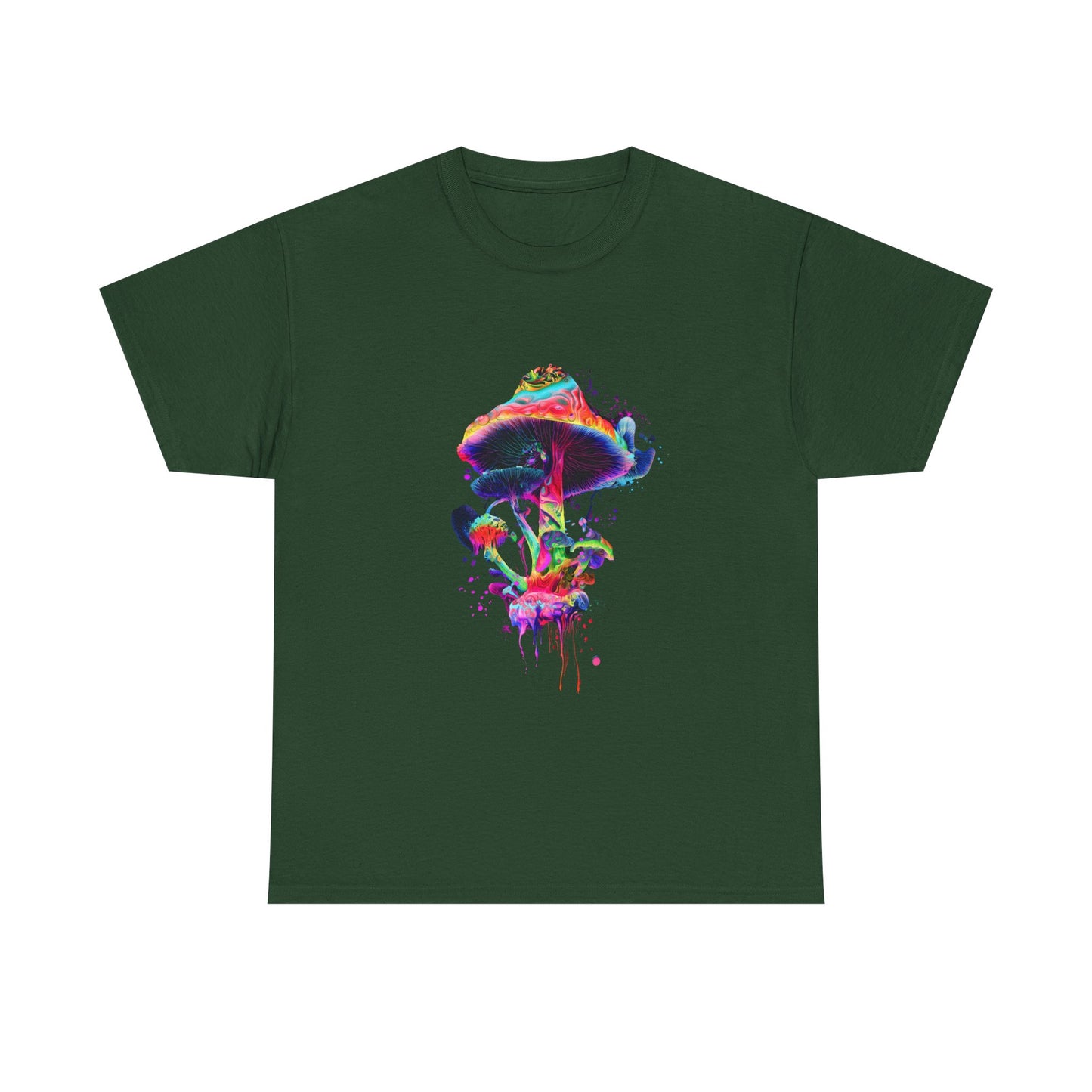 Colorful Psychedelic Mushroom Tee, Unisex Heavy Cotton T-Shirt, Vibrant Graphic Shirt, Perfect for Festivals, Eco-friendly Gift, Casual Wear