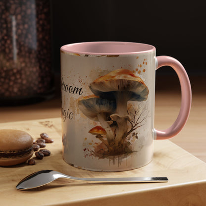 Mushroom Magic Accent Coffee Mug — 11/15oz Ceramic Cup with Woodland Fungi Design