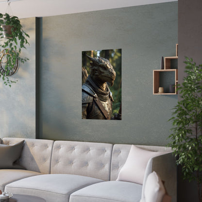 Fantasy Dragonborn Ranger Satin Paper Poster — Armored Dragonborn Ranger Wall Art