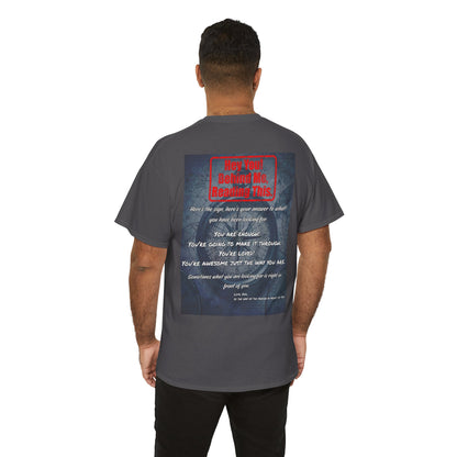 Hey You, The Answer. Motivational Back Print Tee — “Behind Me” Inspirational Graphic T‑Shirt