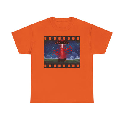COW & UFO Tee | Unisex Heavy Cotton T-Shirt, Alien Design, Sci-Fi Merchandise, Casual Wear, Gift for Extraterrestrial Fans