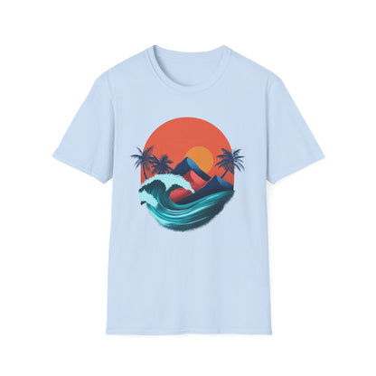 Surf Sunset Wave T-Shirt — Retro Palm Wave Beach Tee