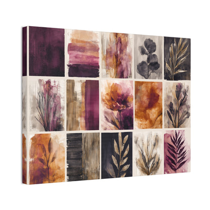 Golden Plum Series #4 Floral Canvas Wall Art, Abstract Flowers Print, Home Decor, Living Room Artwork, Purple and Gold Wall Decor