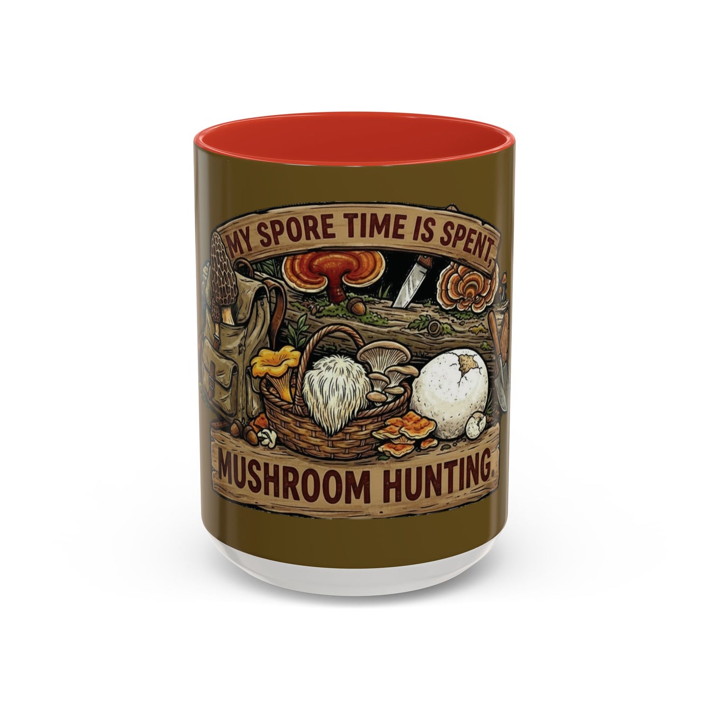 Mushroom Hunting Coffee Mug – "My Spore Time Is Spent" Rustic Forager Accent Mug