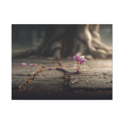 Resilient Bloom: Concrete Flower Macro, Purple Nature Photography--1aceswild.myshopify.com