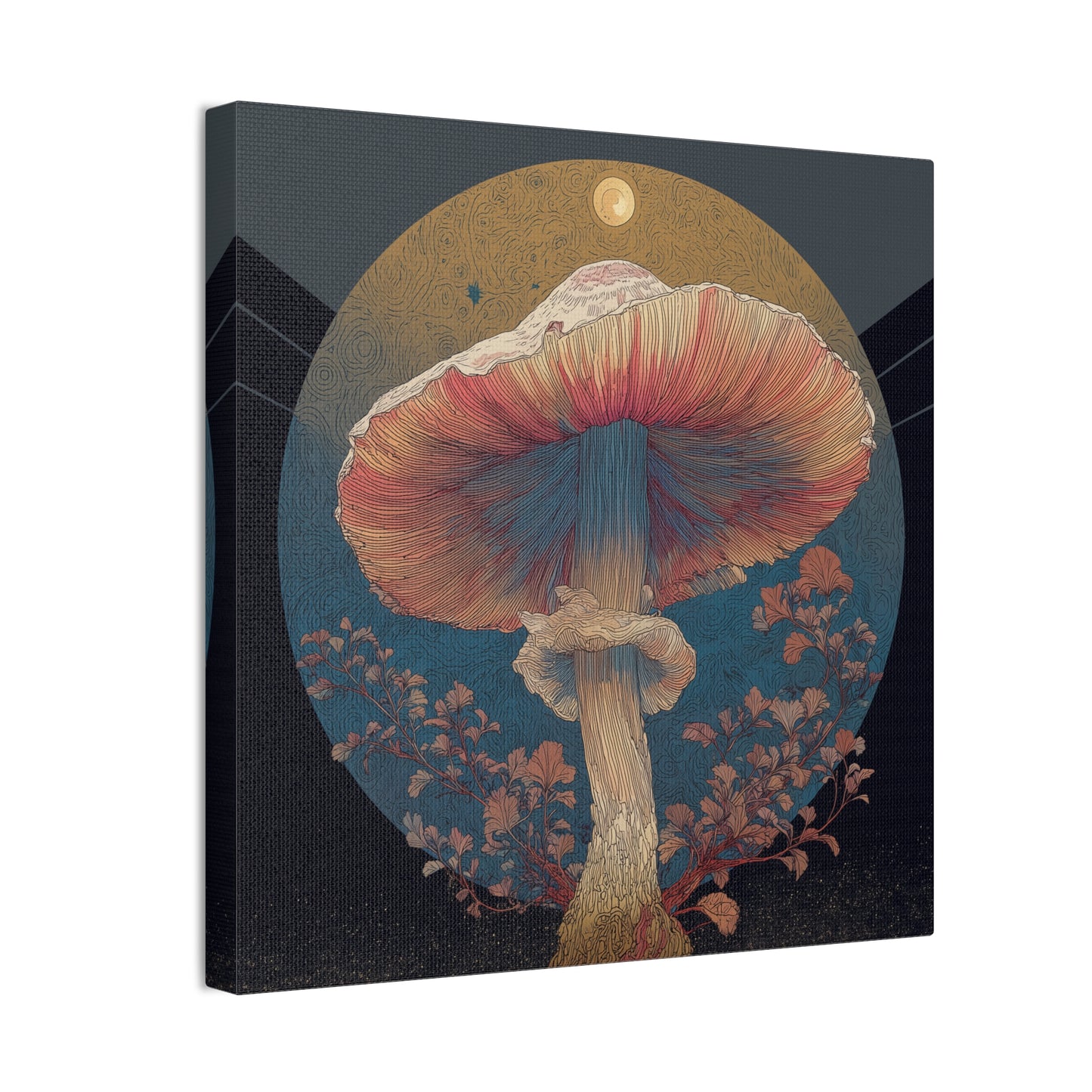 Moonlight Mushroom-Mushroom Canvas Art, Stretched Wall Decor, Bohemian Home Decor, Psychedelic Wall Art, Nature-Inspired Art