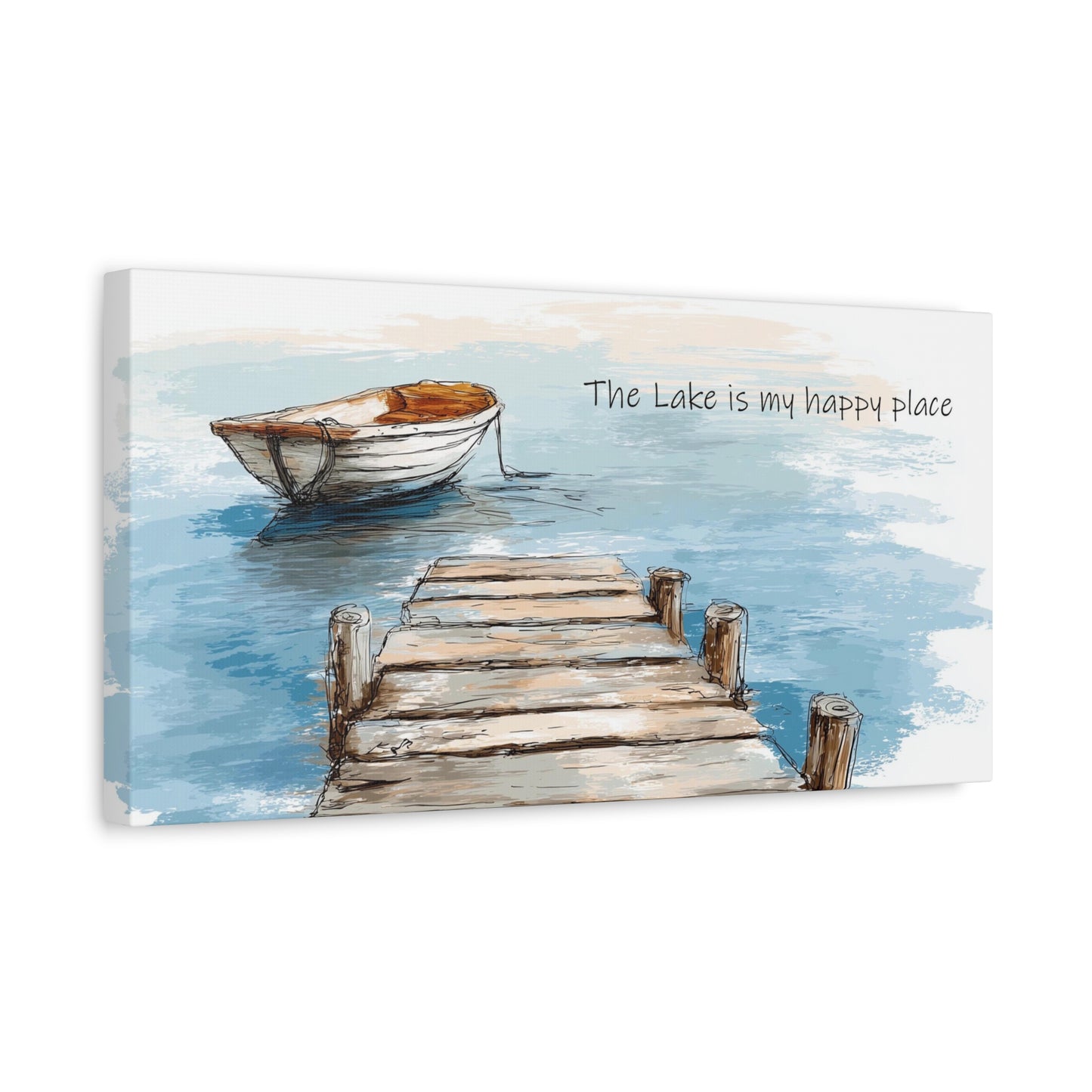 "Happy Place" Lake-Themed Canvas Wall Art, Nautical Home Decor, Relaxing Lake Vibes,