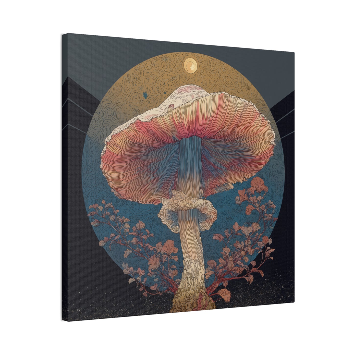 Moonlight Mushroom-Mushroom Canvas Art, Stretched Wall Decor, Bohemian Home Decor, Psychedelic Wall Art, Nature-Inspired Art