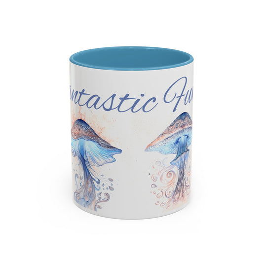 Fantastic Fungi Blue Accent Coffee Mug — Mushroom Art Tea Cup (11/15oz)