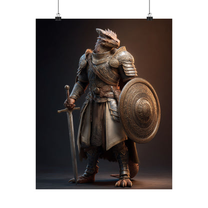 Dragonborn Paladine Satin Paper Poster — Fantasy Dragonborn Paladine Warrior Art Print