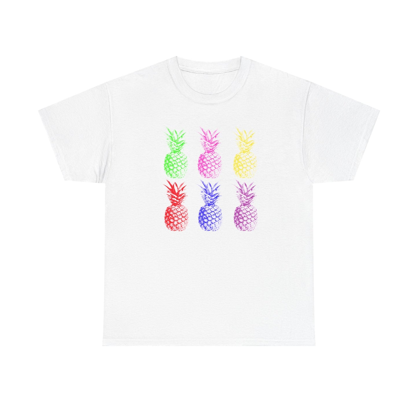 Colorful Pineapple Tee for Summer Fun, Unisex Heavy Cotton T-Shirt, Tropical Shirt, Beachwear, Casual Outfit