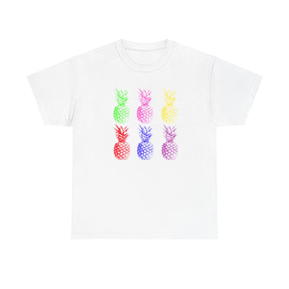 Colorful Pineapple Tee for Summer Fun, Unisex Heavy Cotton T-Shirt, Tropical Shirt, Beachwear, Casual Outfit