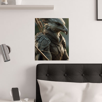 Aarakoca Ranger - Fantasy Eagle Warrior Satin Paper Poster — Mythical Bird Archer Wall Art