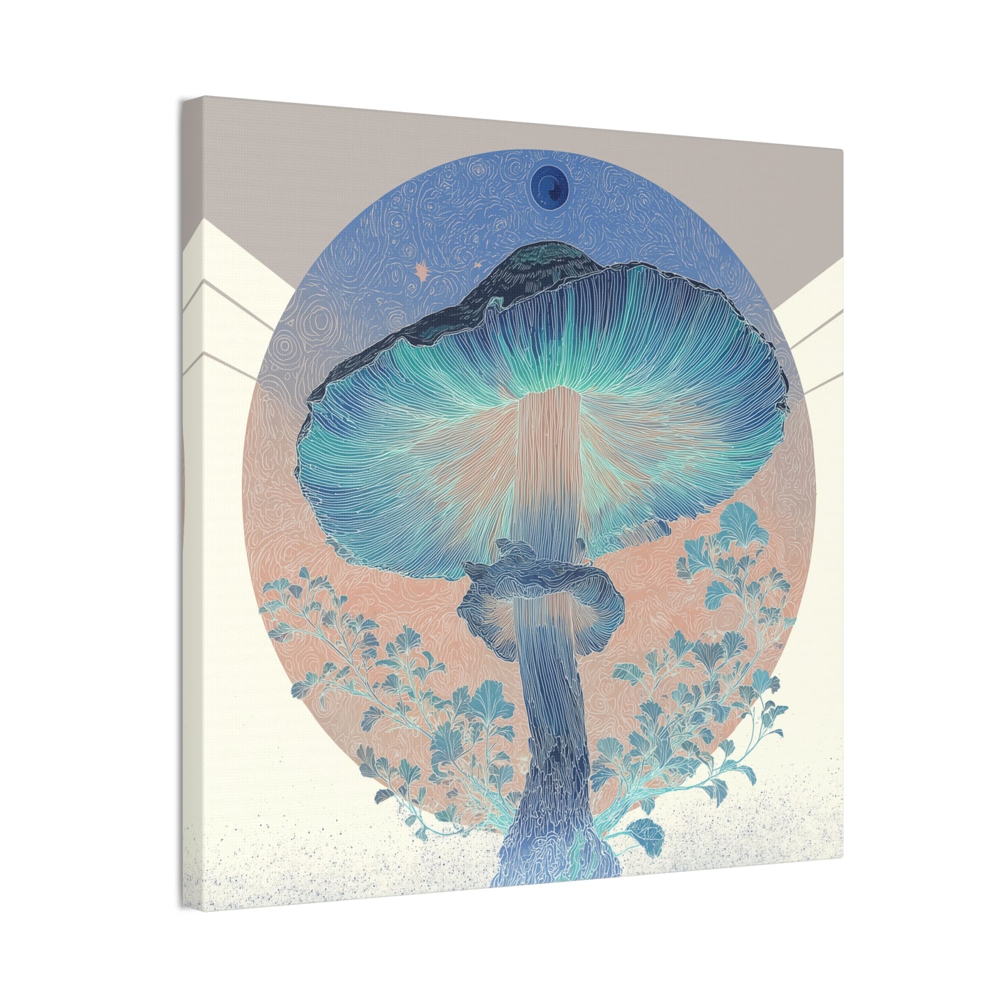 Moonlight Mushroom Inverse-Mushroom Canvas Art, Stretched Wall Decor, Bohemian Home Decor, Psychedelic Wall Art, Nature-Inspired Art