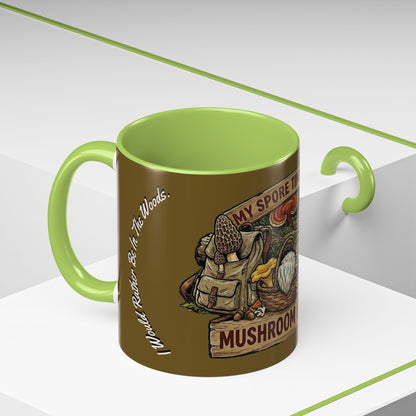 Mushroom Hunting Coffee Mug – "My Spore Time Is Spent" Rustic Forager Accent Mug