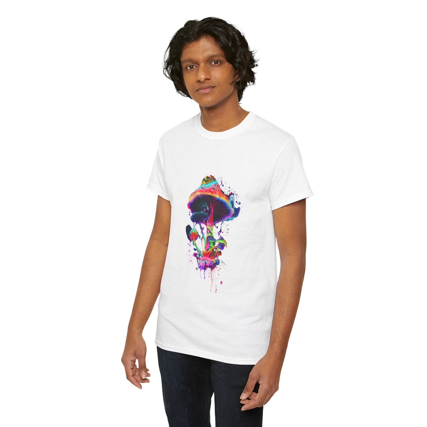 Colorful Psychedelic Mushroom Tee, Unisex Heavy Cotton T-Shirt, Vibrant Graphic Shirt, Perfect for Festivals, Eco-friendly Gift, Casual Wear