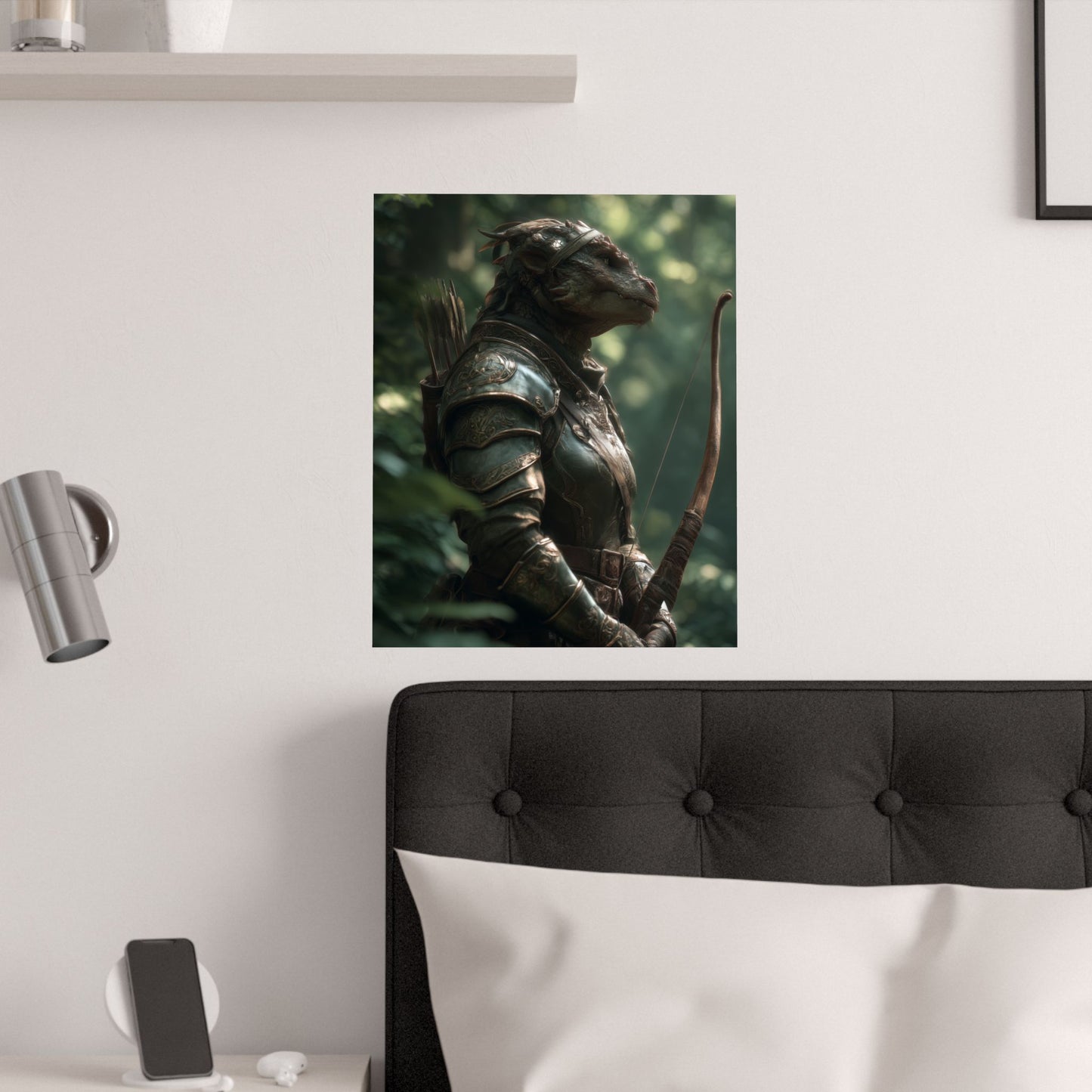 Fantasy Dragon Born Ranger Satin Paper Poster — Armored Dragon Born Ranger Wall Art