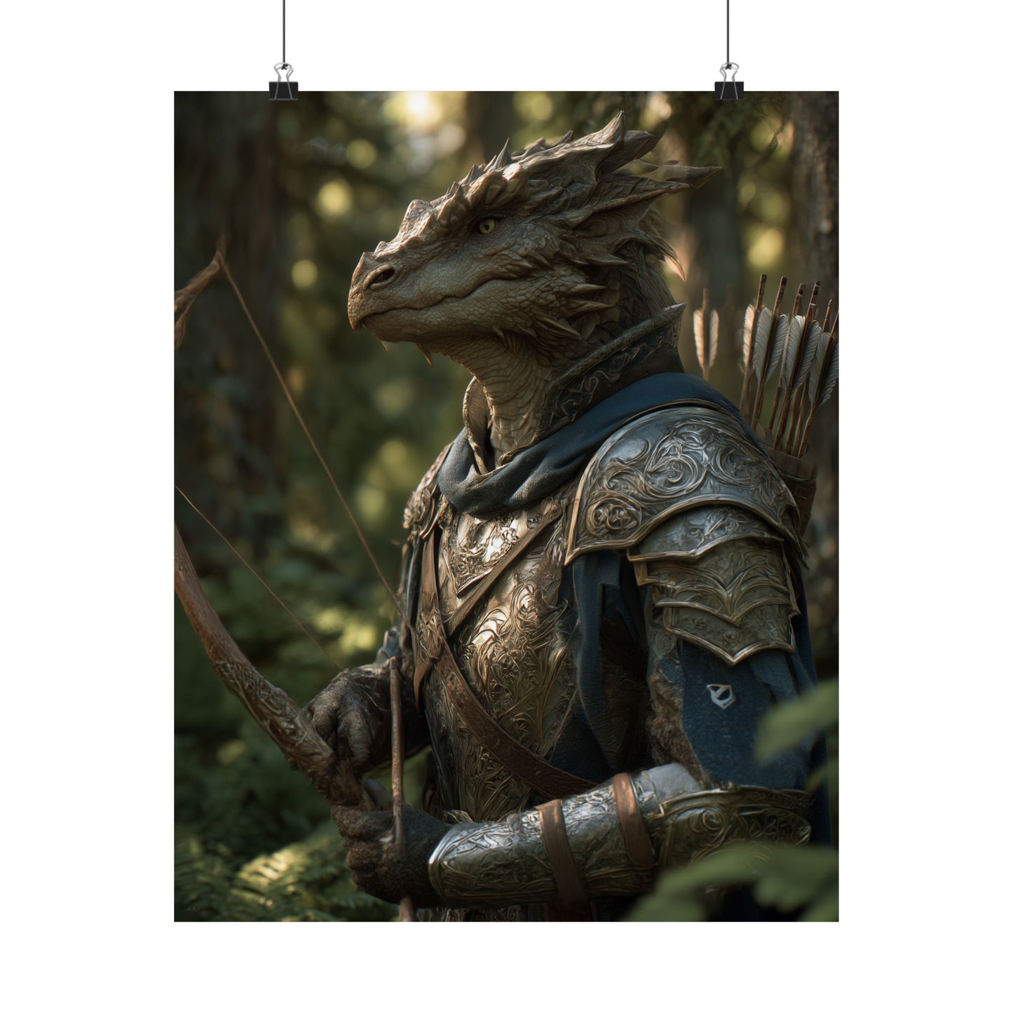 Fantasy Dragon Born Ranger Satin Paper Poster — Armored Dragon Born Ranger Wall Art
