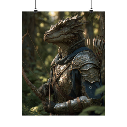 Fantasy Dragon Born Ranger Satin Paper Poster — Armored Dragon Born Ranger Wall Art