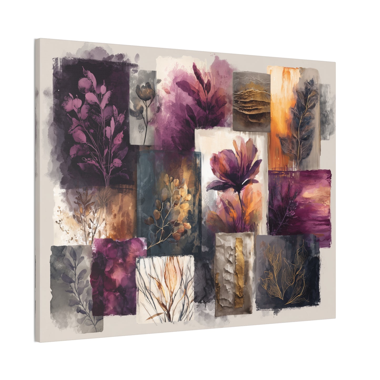 Golden Plum Series #3 Floral Canvas Wall Art, Abstract Flowers Print, Home Decor, Living Room Artwork, Purple and Gold Wall Decor