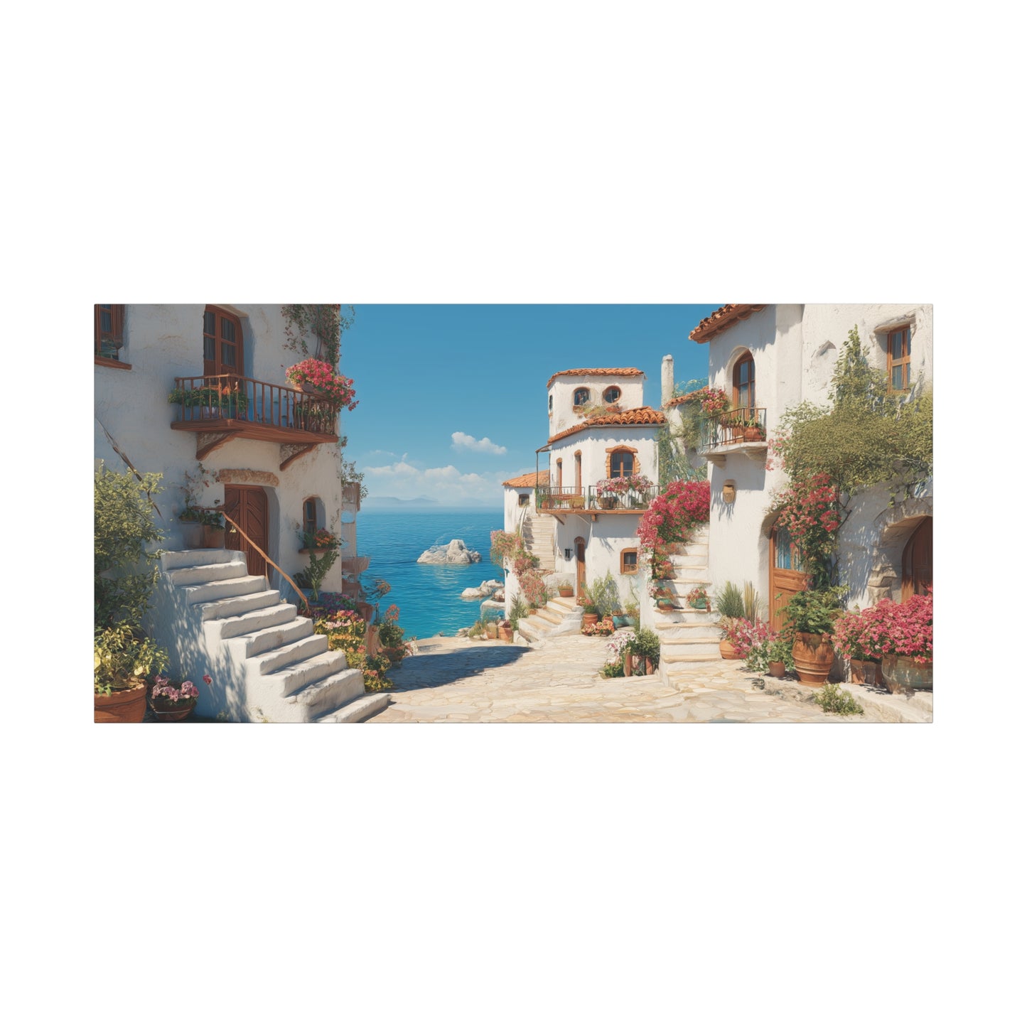 Coastal Village Matte Canvas Art, Mediterranean Decor, Beach House Wall Art, Home Gallery, Vacation Vibes, Gift for Travel Lovers