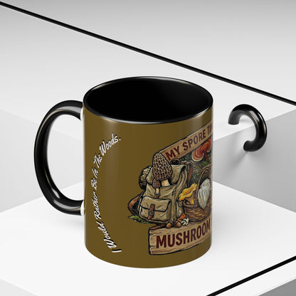 Mushroom Hunting Coffee Mug – "My Spore Time Is Spent" Rustic Forager Accent Mug