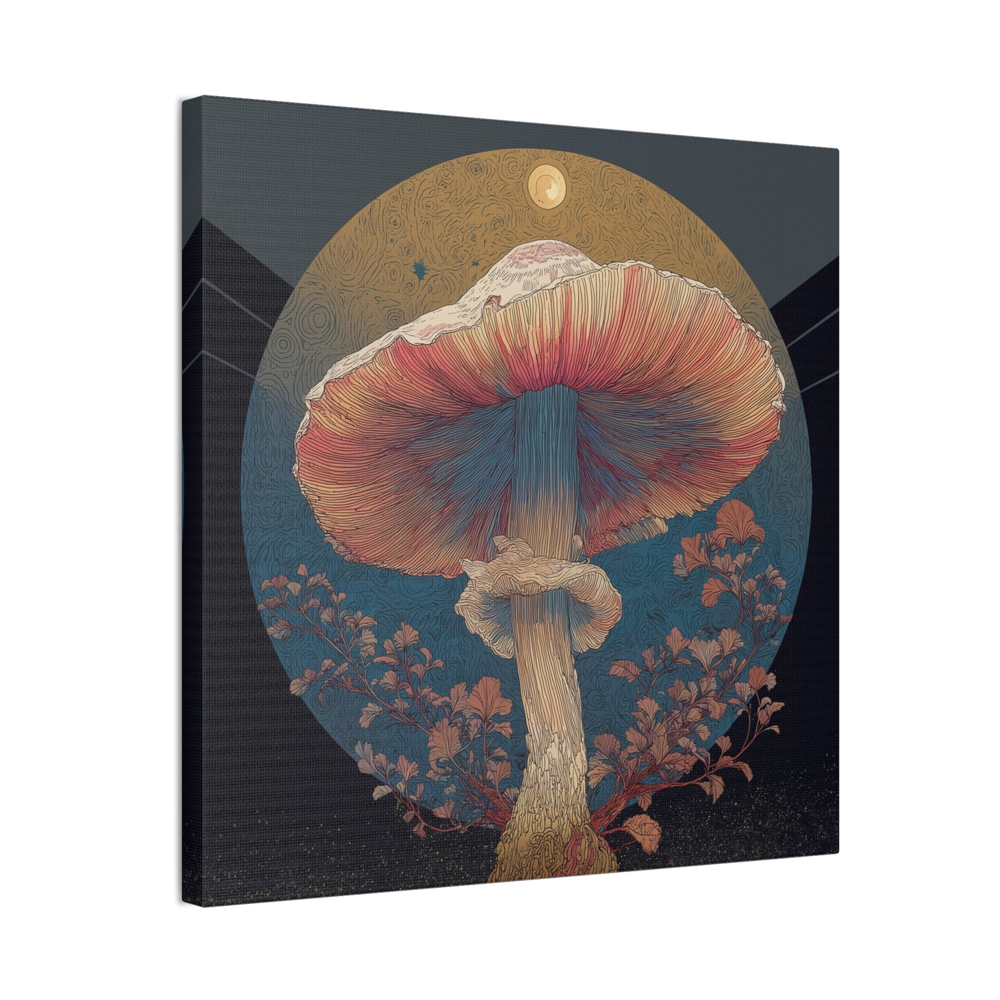 Moonlight Mushroom-Mushroom Canvas Art, Stretched Wall Decor, Bohemian Home Decor, Psychedelic Wall Art, Nature-Inspired Art