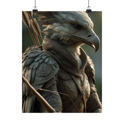 Aarakoca Ranger - Fantasy Eagle Warrior Satin Paper Poster — Mythical Bird Archer Wall Art