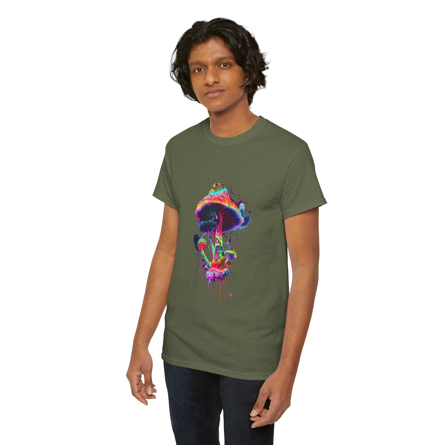 Colorful Psychedelic Mushroom Tee, Unisex Heavy Cotton T-Shirt, Vibrant Graphic Shirt, Perfect for Festivals, Eco-friendly Gift, Casual Wear