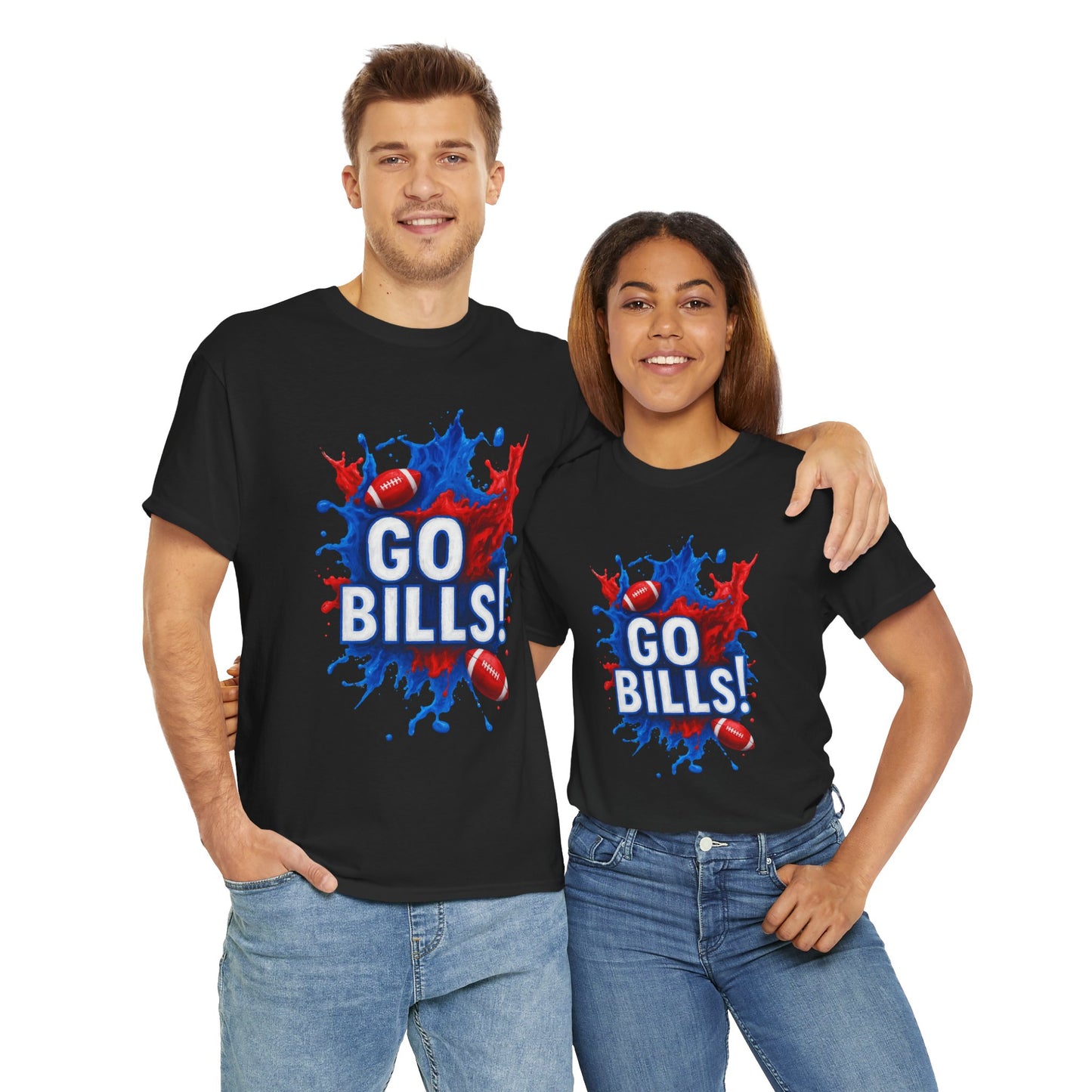 Go Bills -Cheerful Sports Tee - Go Bills! Unisex Heavy Cotton T-Shirt, Game Day Apparel, Football Fan Shirt, Spirit Wear, Gift for Sports Lovers