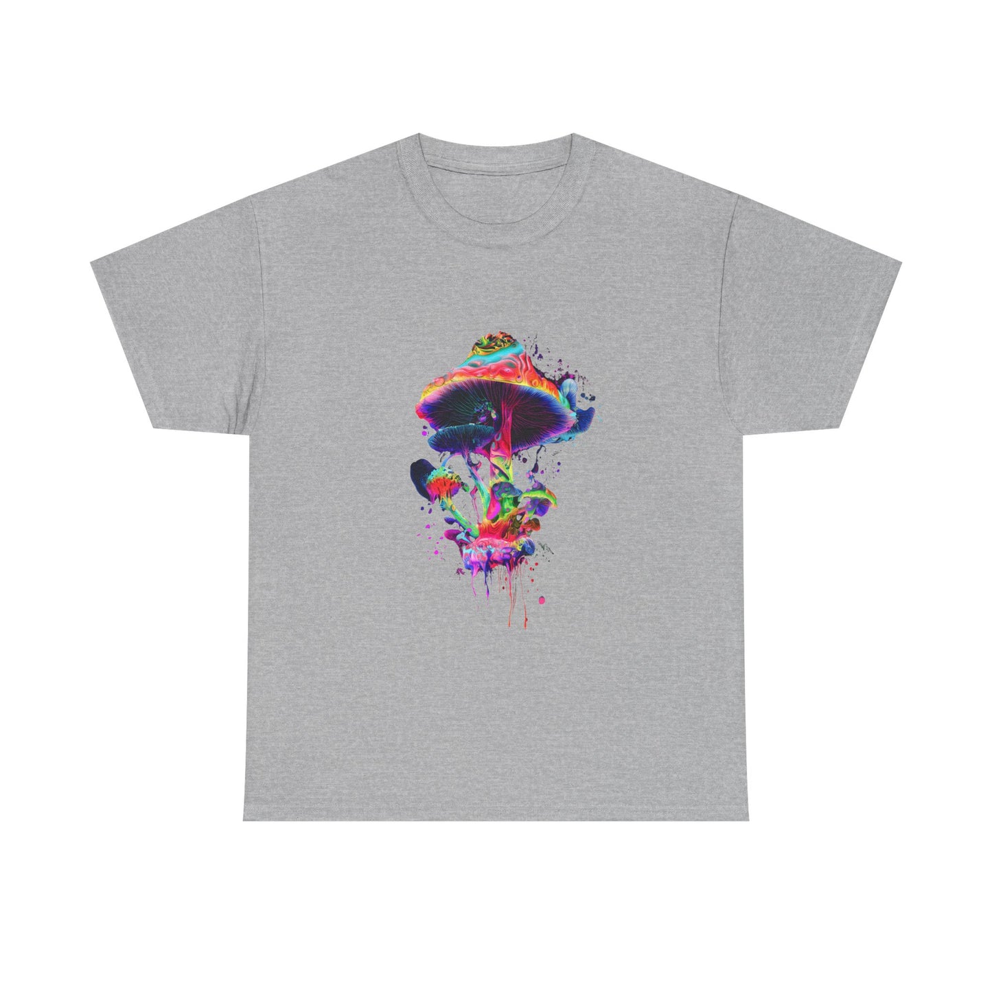 Colorful Psychedelic Mushroom Tee, Unisex Heavy Cotton T-Shirt, Vibrant Graphic Shirt, Perfect for Festivals, Eco-friendly Gift, Casual Wear