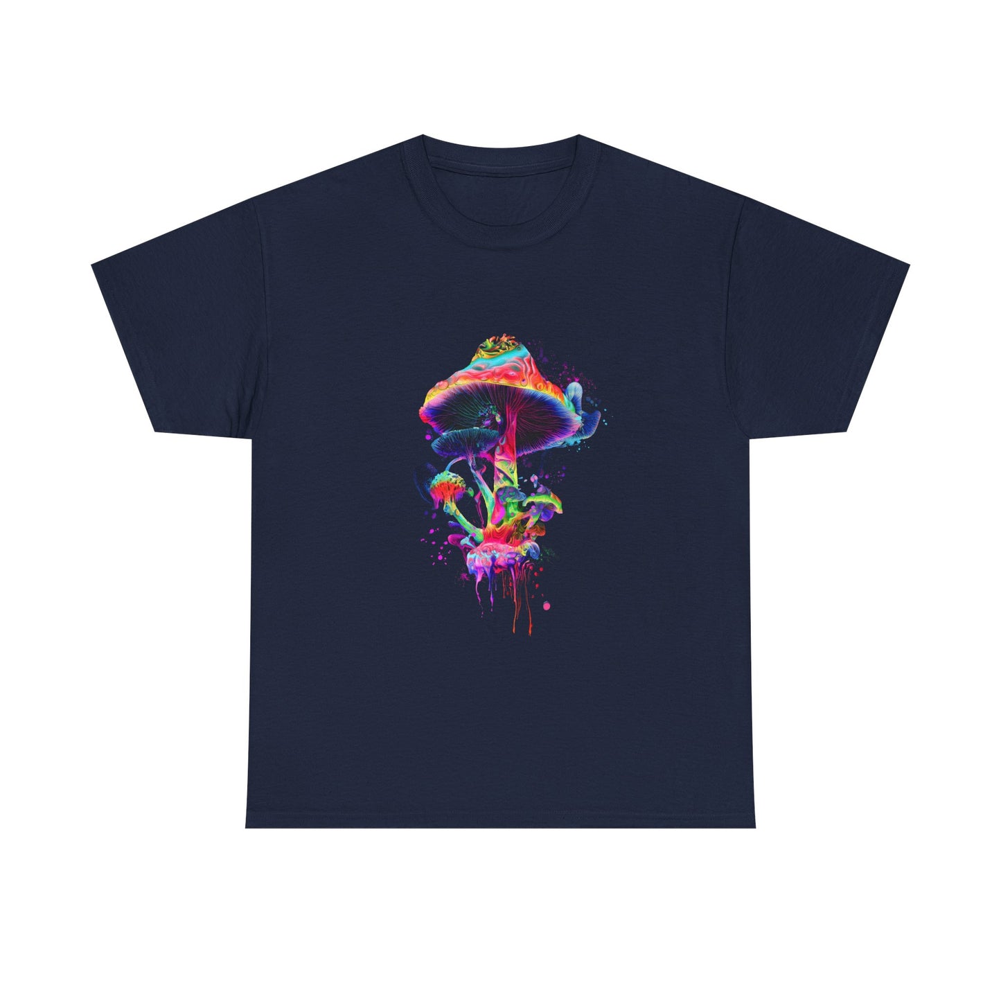 Colorful Psychedelic Mushroom Tee, Unisex Heavy Cotton T-Shirt, Vibrant Graphic Shirt, Perfect for Festivals, Eco-friendly Gift, Casual Wear