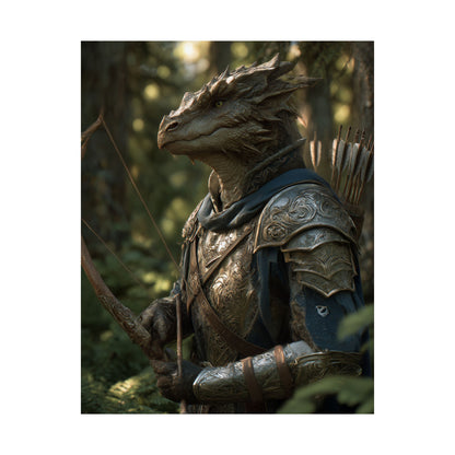 Fantasy Dragon Born Ranger Satin Paper Poster — Armored Dragon Born Ranger Wall Art