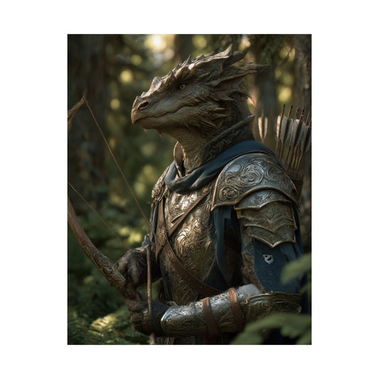 Fantasy Dragon Born Ranger Satin Paper Poster — Armored Dragon Born Ranger Wall Art