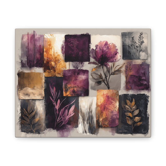 Golden Plum Series #2 -Floral Canvas Wall Art, Abstract Flowers Print, Home Decor, Living Room Artwork, Purple and Gold Wall Decor