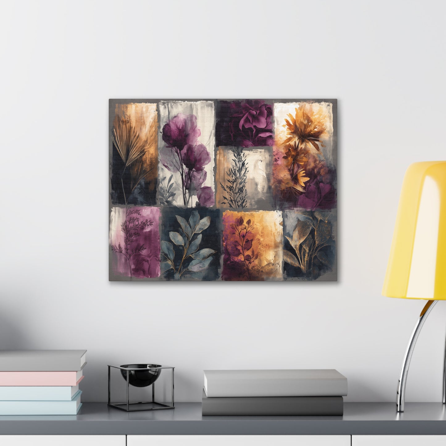 Golden Plum Series #1 Floral Canvas Wall Art, Abstract Flowers Print, Home Decor, Living Room Artwork, Purple and Gold Wall Decor