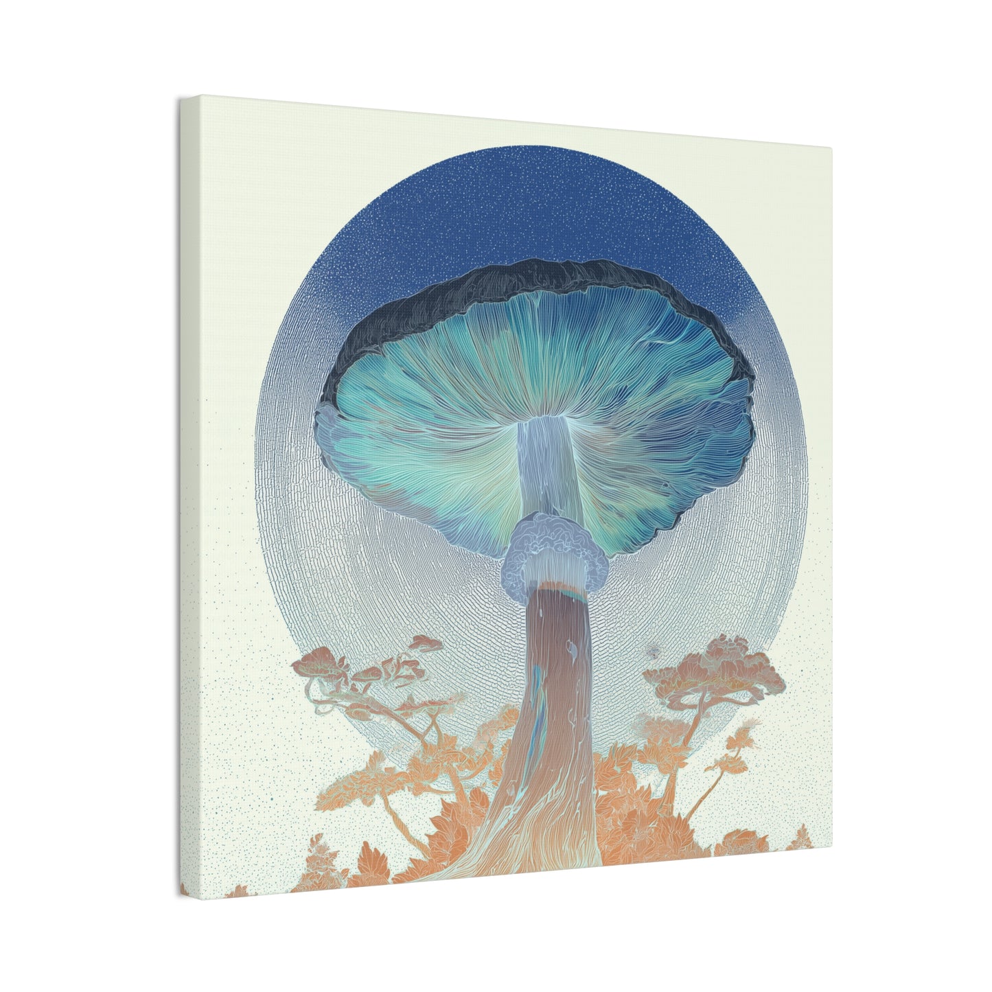 Forest Light Inverse-Mushroom Canvas Art, Stretched Wall Decor, Bohemian Home Decor, Psychedelic Wall Art, Nature-Inspired Art