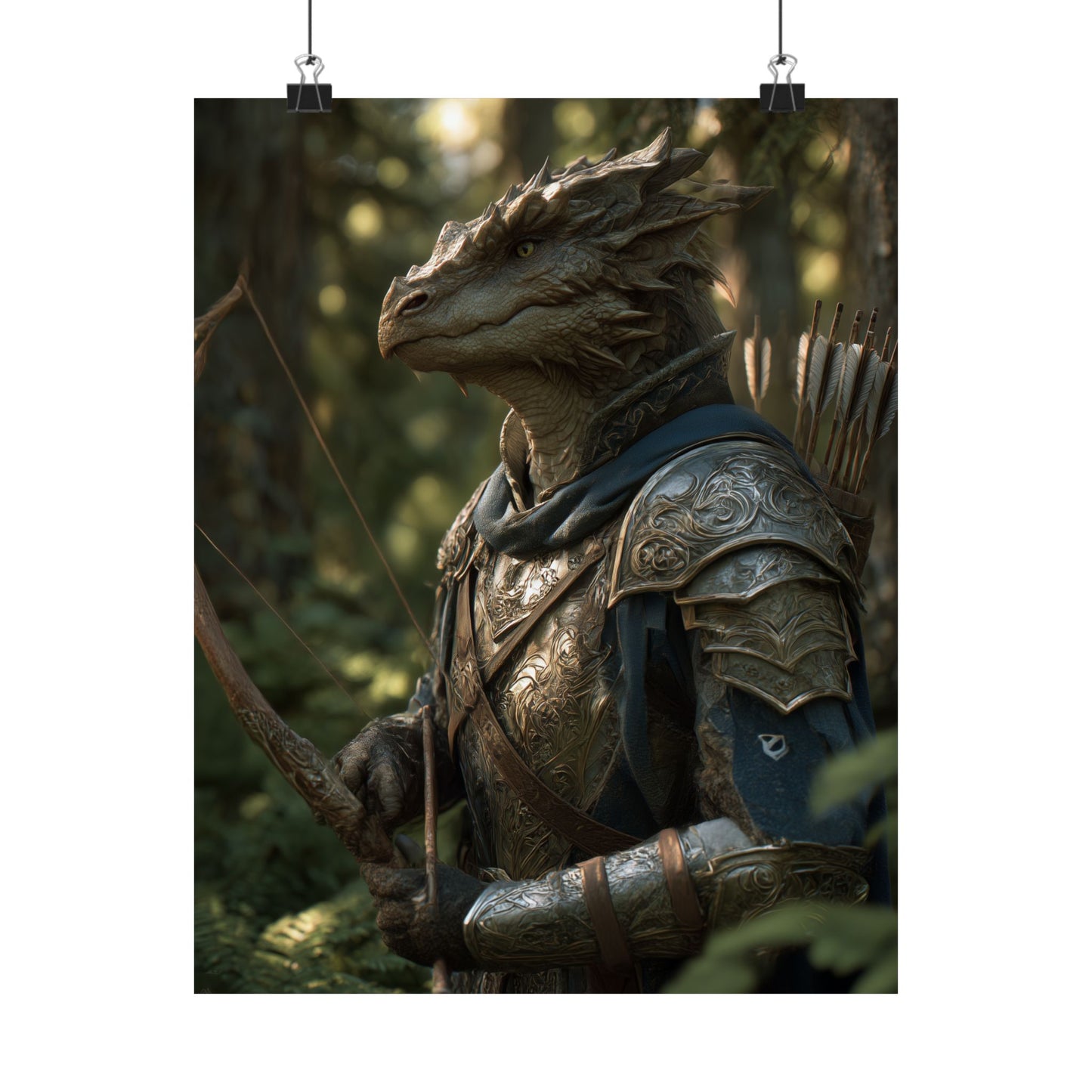 Fantasy Dragon Born Ranger Satin Paper Poster — Armored Dragon Born Ranger Wall Art