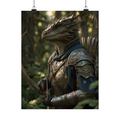 Fantasy Dragon Born Ranger Satin Paper Poster — Armored Dragon Born Ranger Wall Art