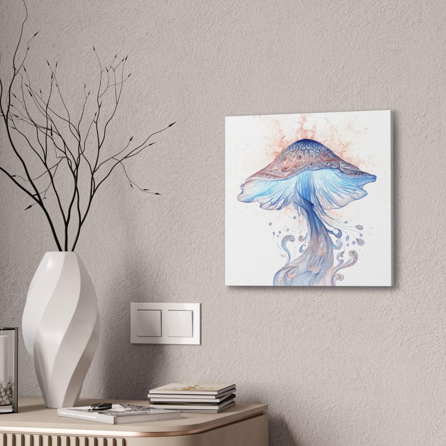Floating High Inverse -Mushroom Canvas Art, Stretched Wall Decor, Bohemian Home Decor, Psychedelic Wall Art, Nature-Inspired Art