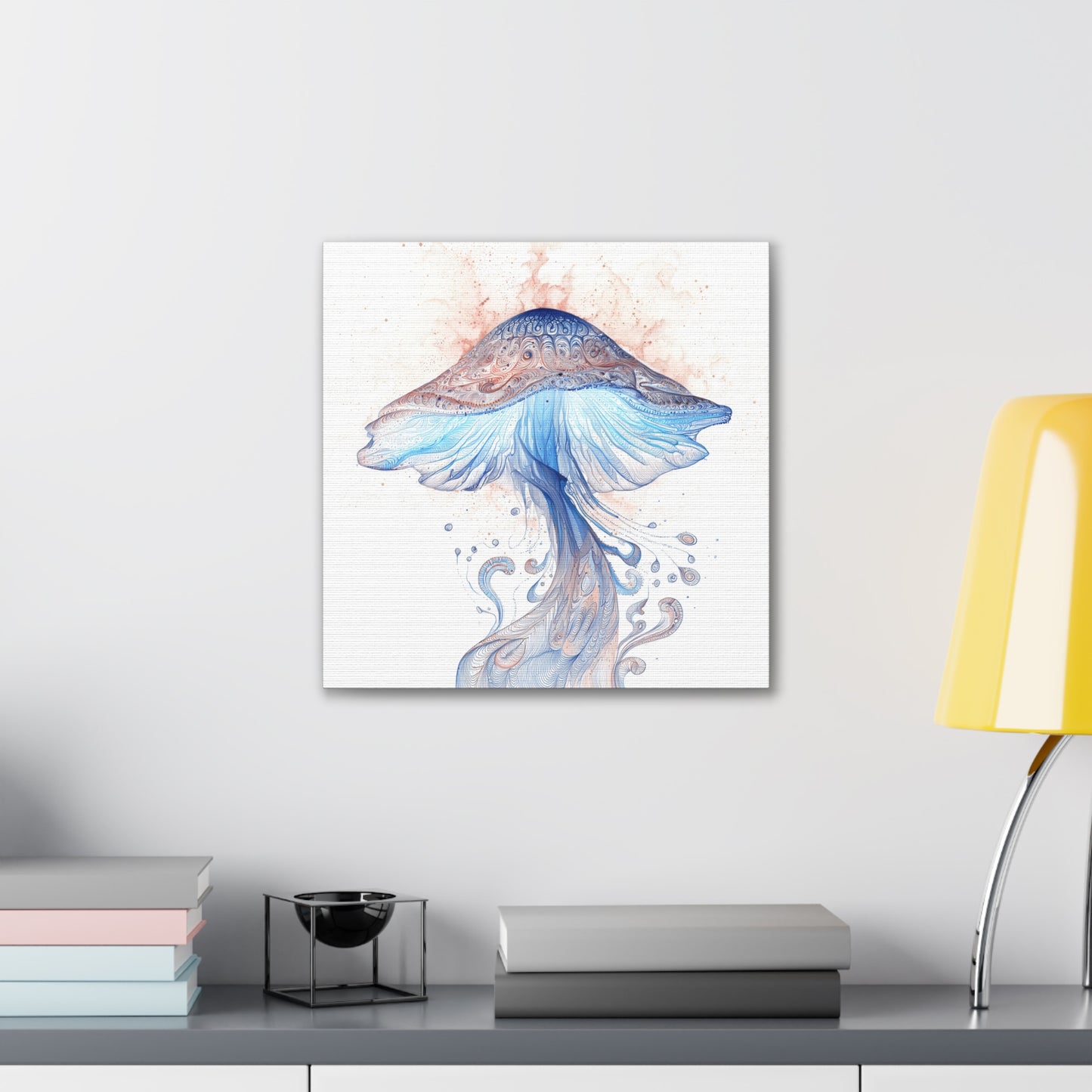 Floating High Inverse -Mushroom Canvas Art, Stretched Wall Decor, Bohemian Home Decor, Psychedelic Wall Art, Nature-Inspired Art