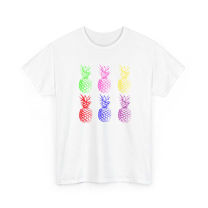 Colorful Pineapple Tee for Summer Fun, Unisex Heavy Cotton T-Shirt, Tropical Shirt, Beachwear, Casual Outfit