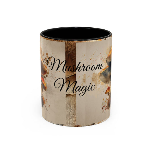 Mushroom Magic Accent Coffee Mug — 11/15oz Ceramic Cup with Woodland Fungi Design